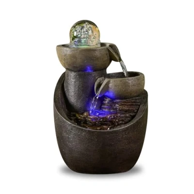 Afbeelding van Zen&#039;Light Malla waterval pot voor binnen, natuursteen effect, met kleurrijk ledlicht, decoratie elegant en ontspannend, tafelfontein, H 28 cm