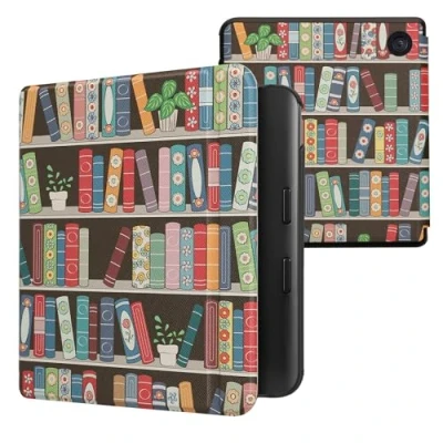 Afbeelding van kwmobile E reader hoesje geschikt voor Kobo Libra Colour hoes flip case met magnetische sluiting Ereader cover Zomerse bibliotheek design in blauw / groen roze