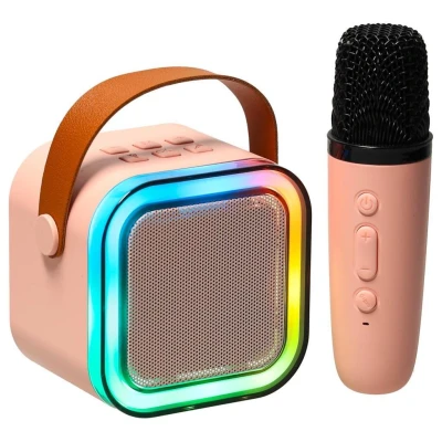 Afbeelding van Karaoke Set Met Microfoon Draagbare Bluetooth USB LED Luidspreker KaraokeSet Muziekspeler Roze
