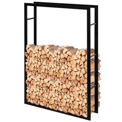 Afbeelding van Laneetal brandhoutrek voor binnen en buiten, 150 x 100 25 cm, van metaal, stapelhulp, houten standaard, brandhoutopslag, houtopslag, brandhout, zwart