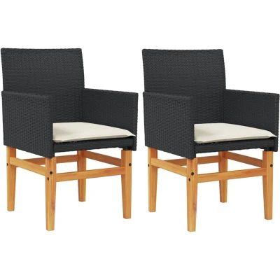 Afbeelding van Tuinstoelen 2 st met kussens poly rattan en massief hout zwart