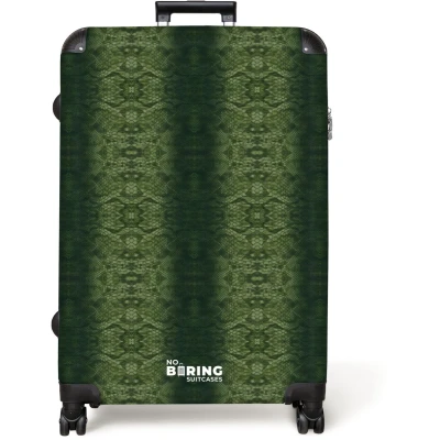 Afbeelding van NoBoringSuitcases.com® Koffer groot Reiskoffer lichtgewicht Groen slangenhuid met symmetrische schubstructuur Rolkoffer 4 wielen Grote trolley XL 98 liter bagage