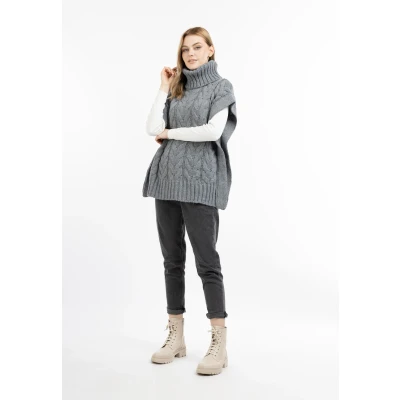 Afbeelding van Dreimaster Vintage Dames Gebreid Vest SCHMUDDELWEDDA XS/S / Donkergrijs Melange 74% Polyesteracryl 26% Polyester