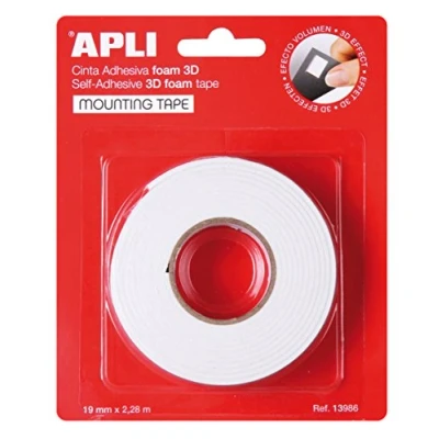 Afbeelding van APLI 13986 Dubbelzijdig plakband 3D schuim 19 mm x 2,28 m