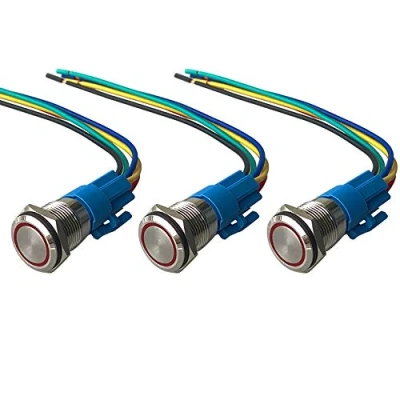 Afbeelding van QitinDasen 3 Stks Premium 19mm Momentary Drukknopschakelaar, 12 V/24 V 5A Auto Ontsteking Starter Schakelaar, Rood LED Licht IP67 Waterdichte Metalen Schakelaar met Socket Plug Wire