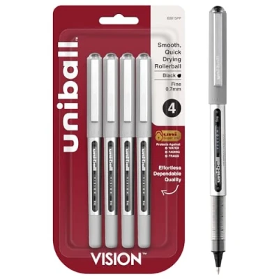 Afbeelding van Uniball Vision Rollerball zwarte pennen, 4 stuks, fijne puntjournaling, 0,7 mm medium inkt, lerarenpen, glad schrijven, Japanse schoolbenodigdheden