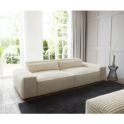 Afbeelding van DELIFE Grote bank Sirpio XL 270x130 cm Pluche Koord Beige met Kruk