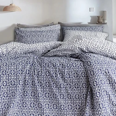 Afbeelding van Leruum Dekbedovertrek Beddengoed Set Geometrisch Omkeerbaar Marine Grieks Sleutelpatroon% 100 Katoen Luxe Bed (240x220 + 2(65x65), Classy Navy)