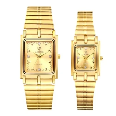Afbeelding van JewelryWe Heren Dames Paar Polshorloge Quartz Analoog Rechthoekig Keramische Band Partner Vriendschap Horloge met Strass Zwart Wit Geschenk Valentijnsdag, gouden horloges, armband