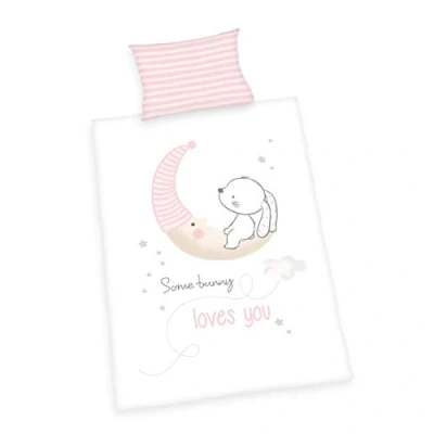 Afbeelding van Baby Best overtrekset Little Bunny met haasjes motief en liefderijk opschrift