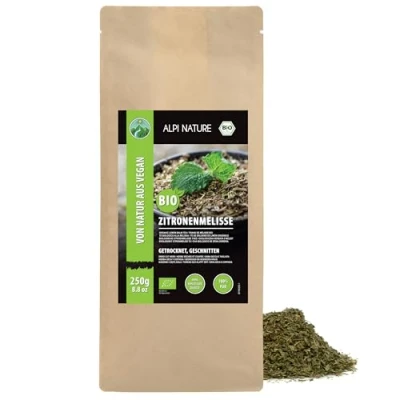 Afbeelding van biologische citroenmelisse gedroogd (250 g), melissee, citroenmelissee uit gecontroleerde teelt, melisse biologisch laboratorium getest, 100% zuiver en natuurlijk