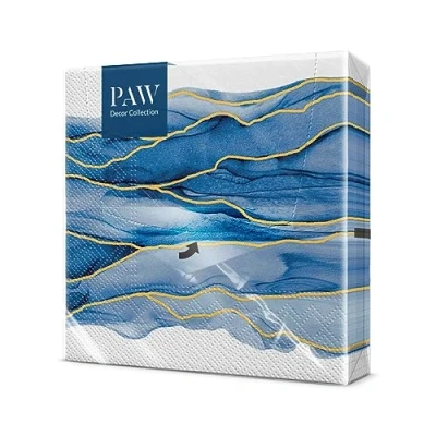 Afbeelding van PAW Papieren Servetten 3 laags (33 x 33 cm) I 20 Stuks Gedrukt met Inkt op Waterbasis Bruiloft Decoratie Ideaal voor Bruiloften, Huwelijken, Communies Kleur: Watercolor Waves