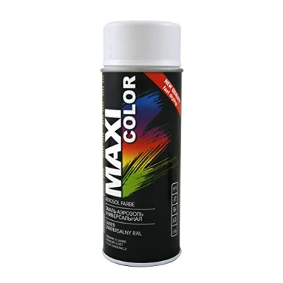 Afbeelding van Maxi Color NEW QUALITY spuitlak lakspray glans 400 ml universele spray nitro cellulose verf sneldrogende spuitverf (Ral 9016 verkeerswit zijdemat)