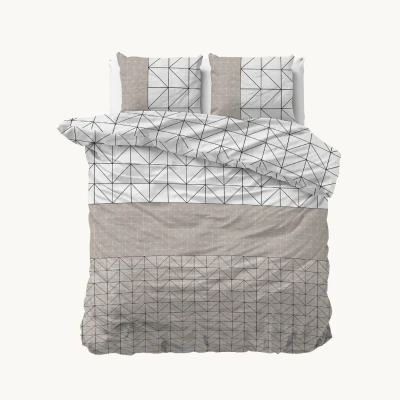 Afbeelding van Flanellen Dekbedovertrek Geometric Lits Jumeaux (240x220 cm) Taupe Dessin: Patroon, Modern Sleeptime Elegance Dekbed Discounter.nl