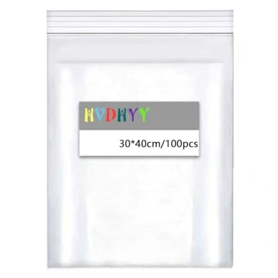 Afbeelding van HVDHYY 300 mm x 400 mm, transparant, herbruikbaar, met ritssluiting, groot formaat, transparante plastic zak 160 verdikking, voor het opbergen van kleding, 100 stuks