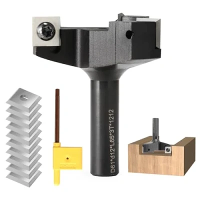 Afbeelding van Trvoxviq 3 fluiten, vlakfrees 12 mm schacht met 10 verwisselbare hardmetalen messen (12 x 1,5 mm, 35 graden) voor hout, diameter 61 professionele bovenfrees, frezen en