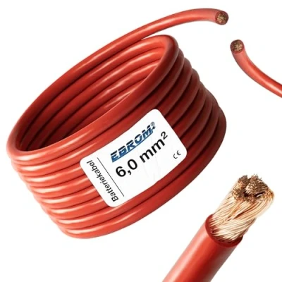 Afbeelding van EBROM 10 meter batterijkabel Pluskabel rood 6mm2 6 mm² mm2 volledig koper 99,9% OFC koperen stroomkabel uw lengte: