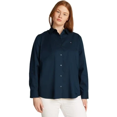 Afbeelding van Tommy Hilfiger Curve Overhemdblouse CRV ESS POPLIN REGULAR SHIRT in grote maten, popeline kwaliteit, logoborduursel