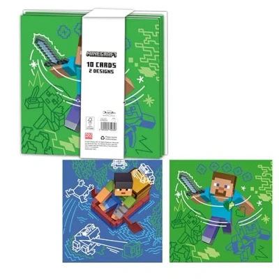 Afbeelding van MINECRAFT CARDS PACK VAN 10 VERJAARDAG PARTIJ UITNODIGINGEN, DANK JE KAARTEN 2 ONTWERPEN