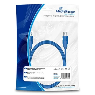 Afbeelding van MediaRange USB 3.0 verlengkabel, Stekker A/Socket A, 1,8m, blauw