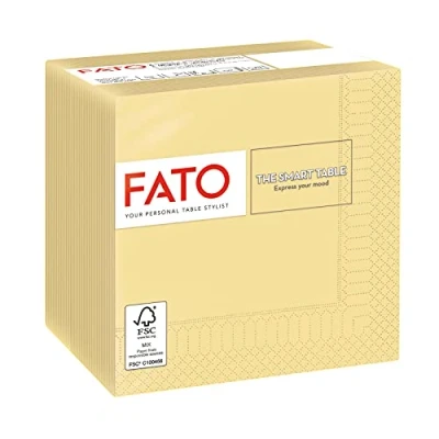 Afbeelding van Fato Wegwerp papieren servetten, ideaal voor aperitief en cocktail, verpakking met 100 formaat 24 x cm, 4 laags, kleur champagne, papier 100% pure cellulose, FSC gecertificeerd.