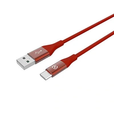 Afbeelding van Celly USB Kabel Type C, 1 meter, Rood Siliconen Feeling