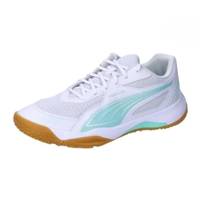 Afbeelding van Puma Solarflash III Handbalschoenen, Dames, Maat: 40.5, White/electric peppermint Textiel/ synthetisch