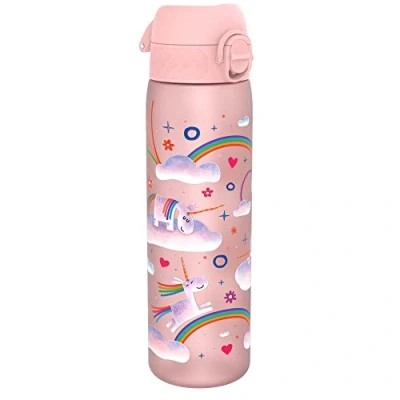 Afbeelding van ION8 Waterfles, 500 ml/18 oz, Lekvrij, Makkelijk te Openen, Veilige Vergrendeling, Vaatwasserbestendig, BPA vrij, Draaghendel, Past in Bekerhouders, Schoon, Geurvrij, Eenhoorns Ontwerp