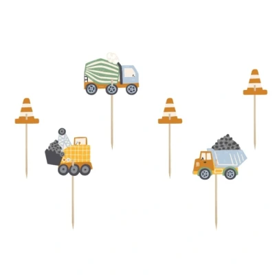 Afbeelding van PartyDeco Cupcake Toppers Constructie Werk pk/6