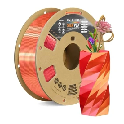 Afbeelding van OVERTURE Silk PLA 1.75mm Dual Color Filament, Clog Free Shiny 3D Printer 1kg Spool(2.2lbs), Dimensional Accuracy +/ 0.02 mm, Fit Most FDM Printer(Silk Red Gold)