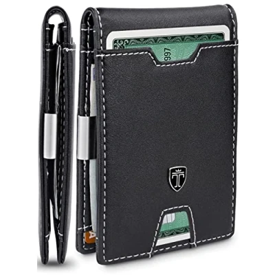 Afbeelding van TRAVANDO Portemonnee met Geldclip New York Heren Slim Wallet Muntvak RFID Mannen Klein Creditcardetui Geldtas Etui Cadeau (Zwart en Wit)