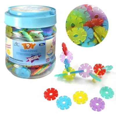 Afbeelding van Smart Planet 400 glittersteekbloemen in doos, sneeuwvlokken om te steken, 3,3 cm, kinderspeelgoed, educatief speelgoed, steekstenen, vanaf 3 jaar