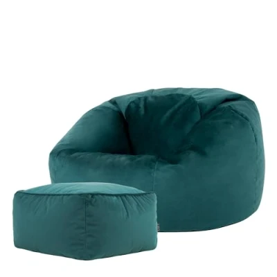 Afbeelding van icon “Aurora Klassieke Fluwelen Zitzak en Hocker, Teal Groen, Zitzakstoel Volwassenen met Vulling, Woonkamerzitzakken