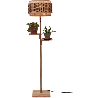 Afbeelding van Good&amp;Mojo Vloerlamp Bhutan Bamboe Met 2 Plankjes Naturel Zwart 40x40x160cm