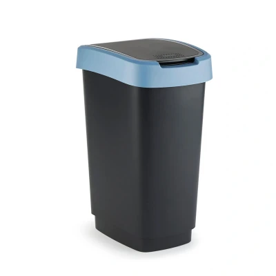 Afbeelding van Rotho Twist Swing Afvalbak 25L met klapdeksel Recycling afvalverzamelaar BPA vrij Zwart/Donkerblauw