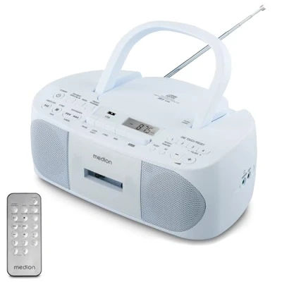 Afbeelding van MEDION E65010 Stereo radio (CD speler, cassette, USB aansluiting, AUX audio ingang, MP3 weergave. FM PLL radio, geheugen voor 40 zenders, batterijvoeding, afstandsbediening) blauw