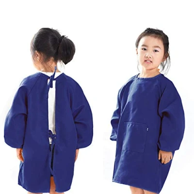 Afbeelding van Schilderjas voor kinderen, schilderschort meisjes, kinderschort school, jongenszakschort, lange mouwen, schilderen, koken, bakken, laboratoriumkleding, blauw, 7 11 jaar