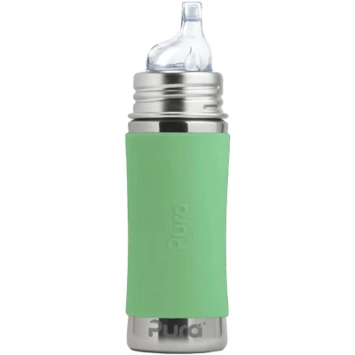 Afbeelding van Pura Tuitfles 325 ml Tuitbeker Meegroeiend Plasticvrij Vaatwasserbestendig Biedt Weerstand aan het Bijtinstinct Inclusief Siliconen Tuit, Reisdop en Sleeve Moss