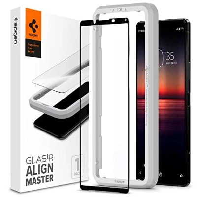 Afbeelding van Spigen AlignMaster Screenprotector compatibel met Sony Xperia 1 ii, Frame voor eenvoudige installatie, Volledige dekking, Case friendly, 9H Gehard Glas