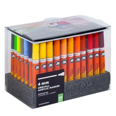 Afbeelding van Molotow One4All 227HS Acryl Marker Complete Set (4,0 mm lijndikte, zeer dekkend en permanent, sneldrogend, navulbaar, voor bijna alle ondergronden), 74 stuks gesorteerd