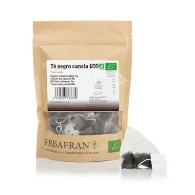 Afbeelding van FRISAFRAN Zwarte thee met Kaneel in Biologische piramide 15 stuks 30g Theezakjes Antioxidant en natuurlijke stimulator cafeïnevrije kaneelthee geen additieven