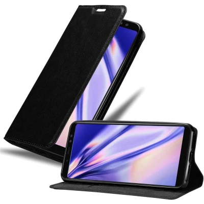 Afbeelding van Cadorabo Hoesje geschikt voor Samsung Galaxy A8 2018 in ZWARTE NACHT Beschermhoes Case magnetische sluiting Cover