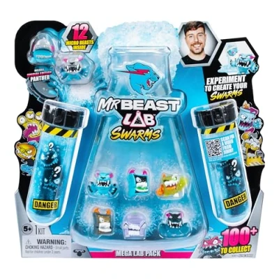 Afbeelding van MrBeast Lab Swarms Mega Pack, experimenteer door water toe te voegen, de reageerbuis schudden en twaalf x 1 inch thema zwermen verzamelfiguren onthullen, meer dan 100 om