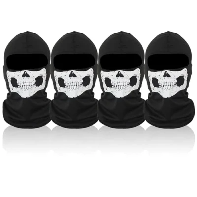Afbeelding van UILYNIU 4 stuks schedel bivakmuts ademend volledig gezicht skimasker thermisch onder helm bescherming masker ski cyclus motorfiets winddicht voor skiën Moto fietsen cosplay, Zwart, M L