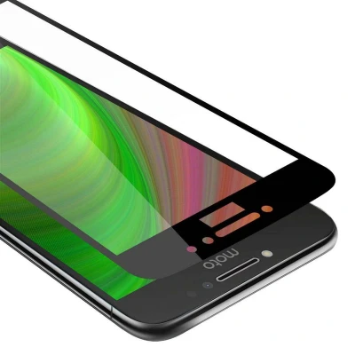 Afbeelding van Cadorabo Screenprotector geschikt voor Motorola MOTO E4 Volledig scherm pantserfolie Beschermfolie in TRANSPARANT met ZWART Gehard (Tempered) display beschermglas 9H hardheid 3D Touch