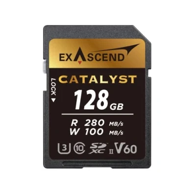 Afbeelding van Exascend 128 GB / 256 Catalyst SD kaart, C10, U3, V60, tot 280 MB/s, compatibel met Canon, Nikon, Panasonic en andere camera&#039;s. (128 GB)