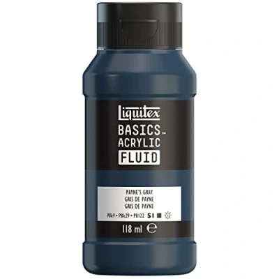 Afbeelding van Liquitex 8870415 Basics Fluid acrylverf met vloeiende consistentie, sneldrogend, lichtecht, waterbestendig, op waterbasis, 118 ml fles Payne&#039;s grijs