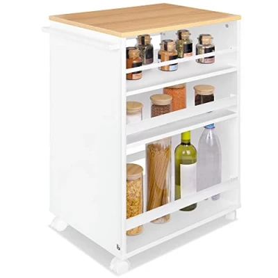 Afbeelding van bomoe Bengt Keukentrolley op Wieltjes 50x79x38 cm Serveerwagen Hout met 3 Planken &amp; FSC® werkblad Wit Eik