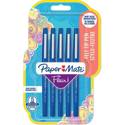 Afbeelding van Paper Mate Flair viltstiften Medium punt (0,7 mm) Blauw 5 stuks