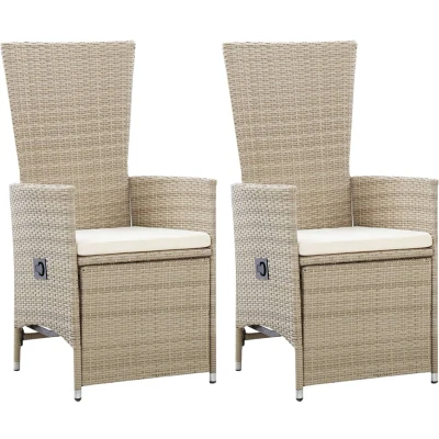Afbeelding van Tuinstoelen 2 st verstelbaar met kussens poly rattan beige